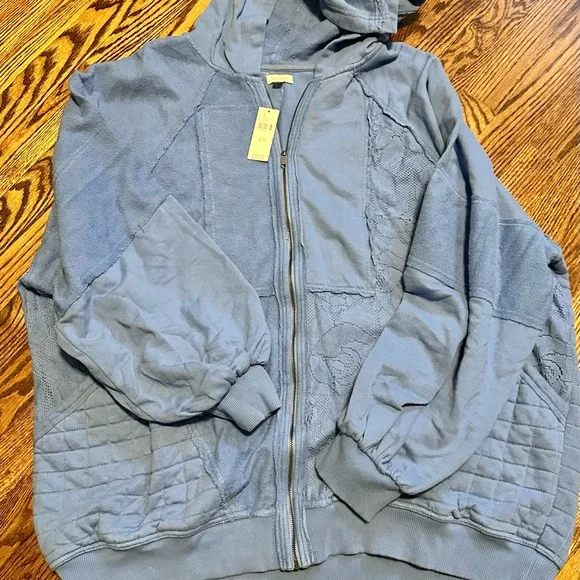 NWT Pilcro from Anthropologie Mixed Print Zip Up Hooded Sweatshirt - Picture 6 of 6